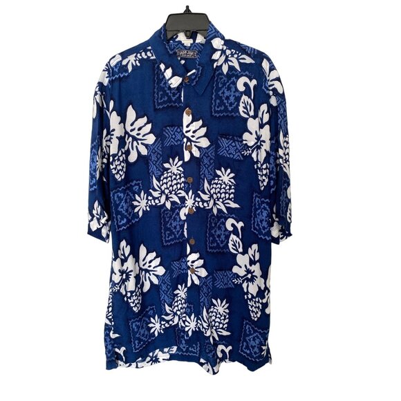 Y2K Ron Jon Men's Hande-Made Blue Hawaiian Button-Down Short Sleeve Shirt Size L - Picture 1 of 5
